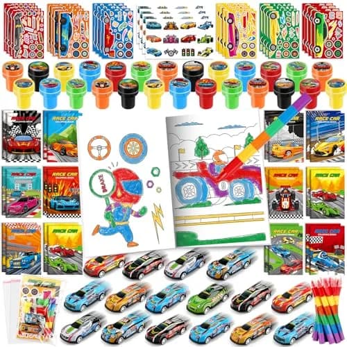 BenLouis Race Car Coloring Set for Kids | 168-Piece Party Favors with Mini Toys & Stickers thumbnail 1