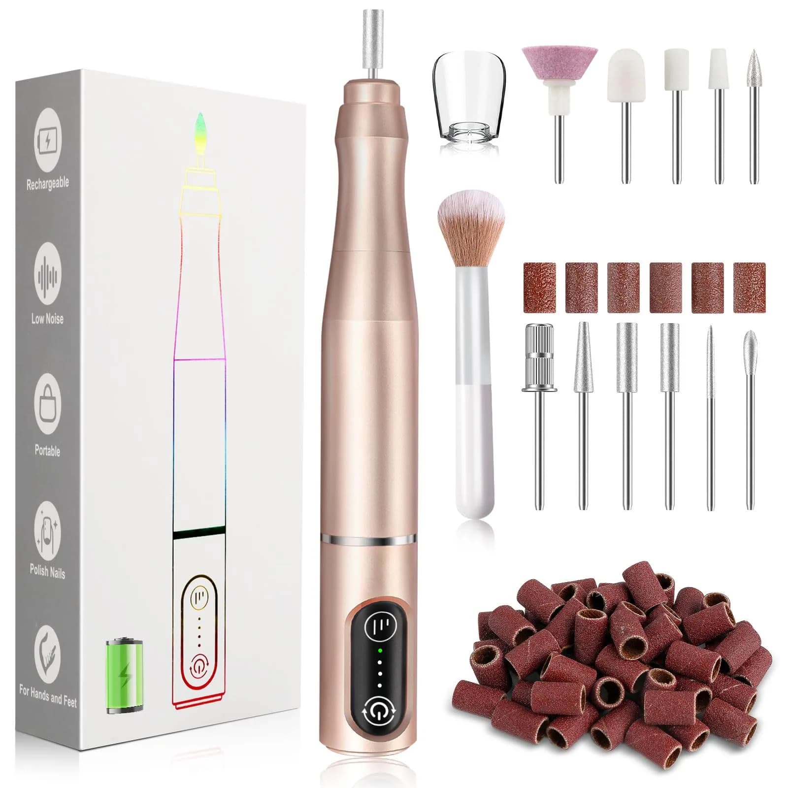 TUOBEO Cordless Nail Drill Electric Nail File Kit, Rechargeable Efile Set with 11 Bits & 56 Sanding Bands | 20,000 RPM Professional Portable