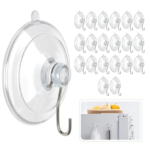 Hangerspace Suction Cup Hooks, 20 Pack | Clear PVC & Stainless Steel, Reusable, 1.77 Inch Diameter thumbnail 1