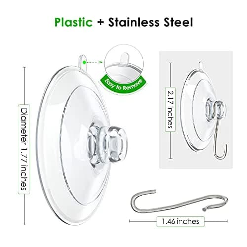 Hangerspace Suction Cup Hooks, 20 Pack | Clear PVC & Stainless Steel, Reusable, 1.77 Inch Diameter thumbnail 4