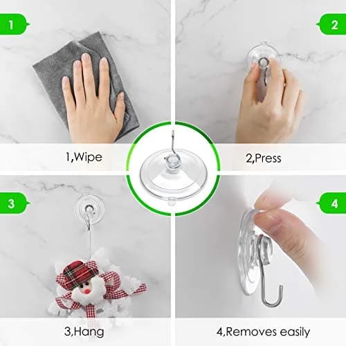 Hangerspace Suction Cup Hooks, 20 Pack | Clear PVC & Stainless Steel, Reusable, 1.77 Inch Diameter thumbnail 6