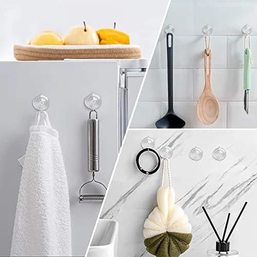 Hangerspace Suction Cup Hooks, 20 Pack | Clear PVC & Stainless Steel, Reusable, 1.77 Inch Diameter thumbnail 3
