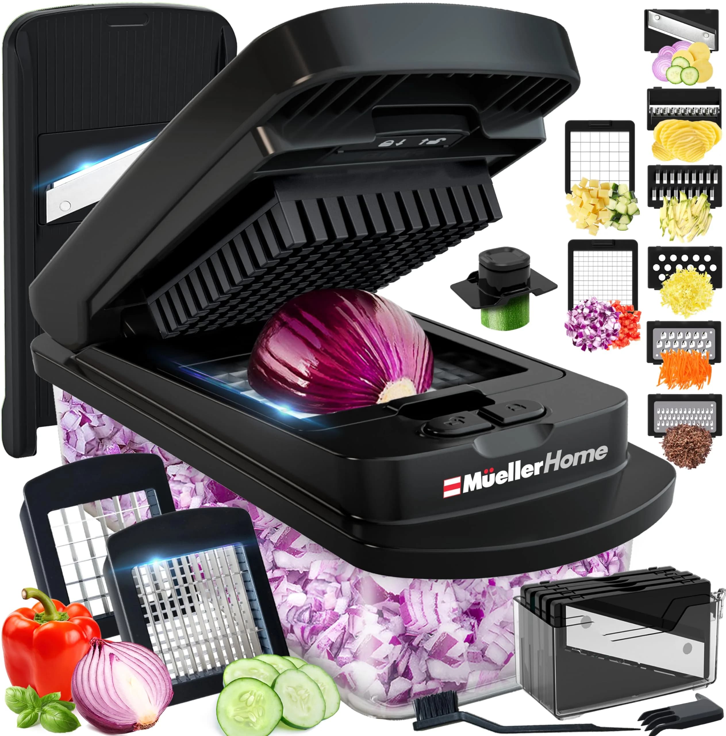 JANSKA Pro-Series 10-in-1 Vegetable Chopper & Mandoline Slicer with Container, 1.25 kg (2.75 lb) | 8 Stainless Steel Blades