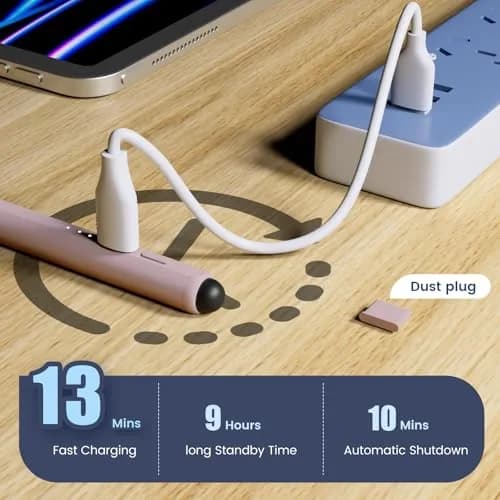 STYLUSHOME Active Stylus Pen for iPad 10th/9th/8th/7th/6th Gen, Pro 11"/12.9"/M4, Air 5/4/M2, Mini 5/6 — 165mm, Pink | 13-Min Fast Charge, 9-Hr Use, Tilt-Sensitive thumbnail 6