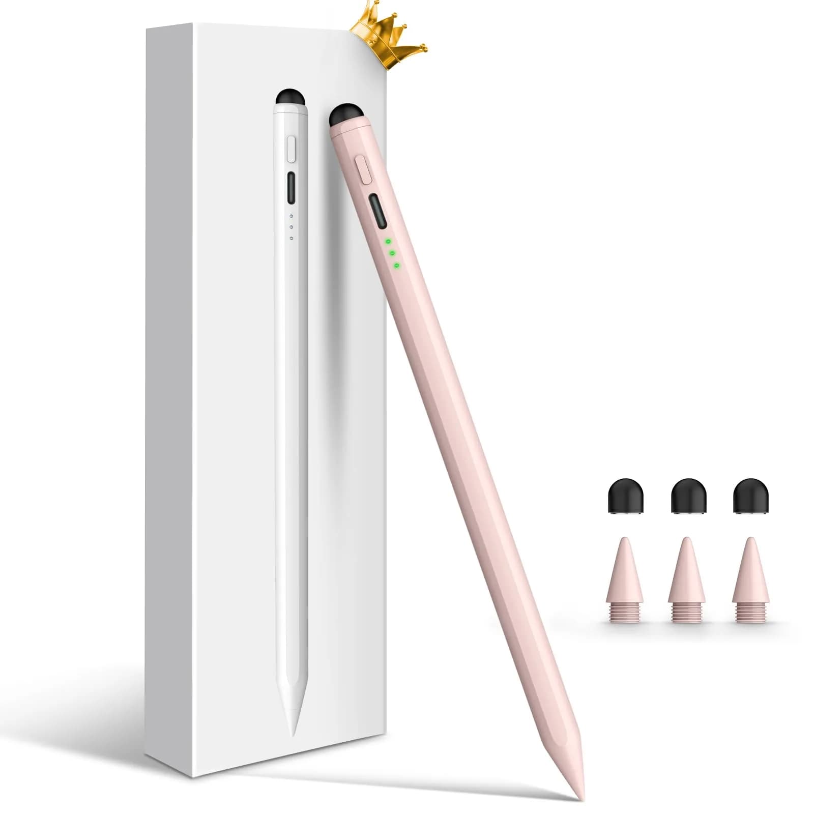 STYLUSHOME Active Stylus Pen for iPad, 165mm (6.5in) with 13-Min Fast Charge & Tilt Sensitivity | Precision Fine Tip & Rubber Tip — Pink