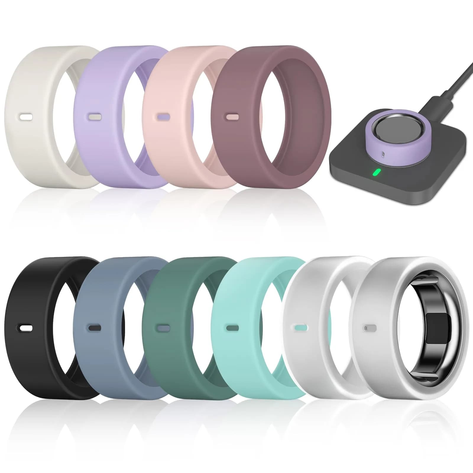 ZOOROO Oura Ring Covers (10 Pack, Size L) | Anti-Scratch Silicone Protectors with Charging Hole