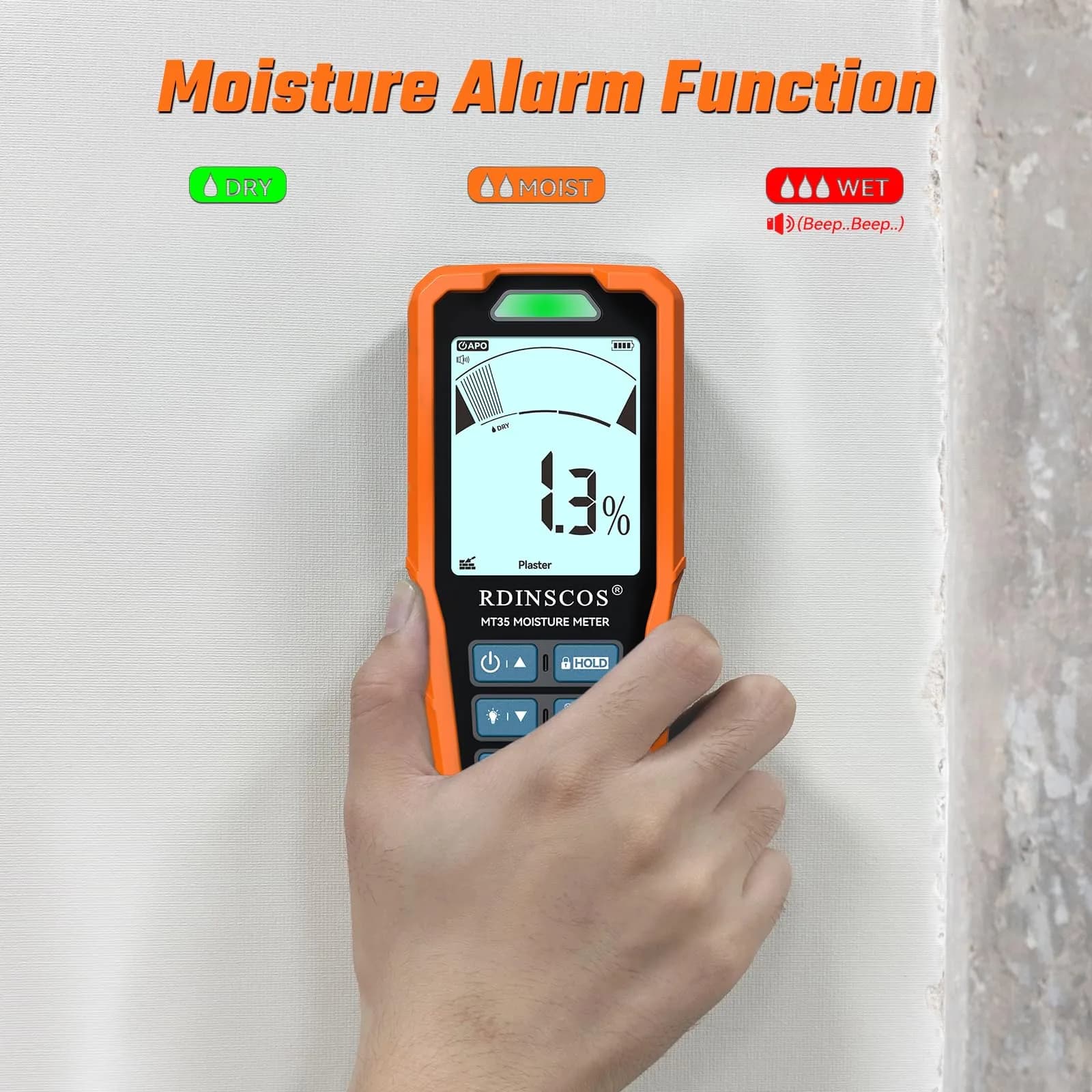 RDINSCOS Pinless Moisture Meter - Green-Ball, 19mm Deep Detection for Walls & Floors thumbnail 4