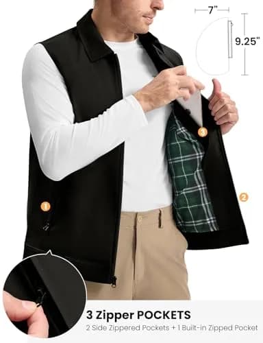 TBMPOY Men's Vest Casual Lightweight Thin Utility 3 Zip Pockets Stylish Sleeveless Jackets Summer Fall Golf Travel Business Outerwear Black S thumbnail 5