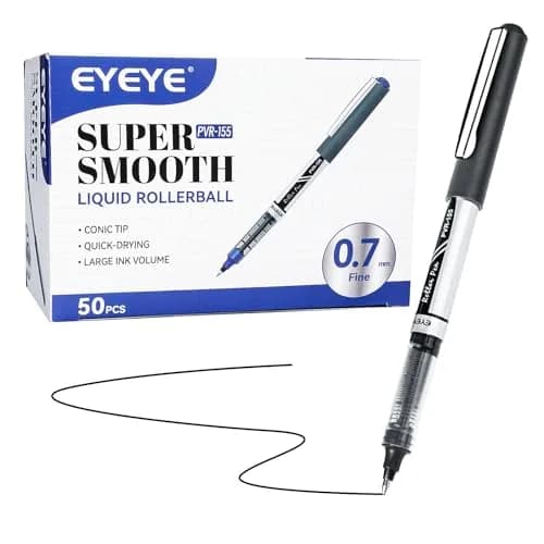 EYEYE 50 Pack 0.7mm Black Liquid Ink Rollerball Pens | Quick Dry, Smooth Writing for Journaling & Office thumbnail 2