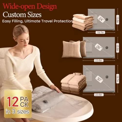 Vacbird Travel Vacuum Seal Bags with Rechargeable Pump (12 Bags, Grey/White) | Reduces Luggage Volume by 80% thumbnail 3