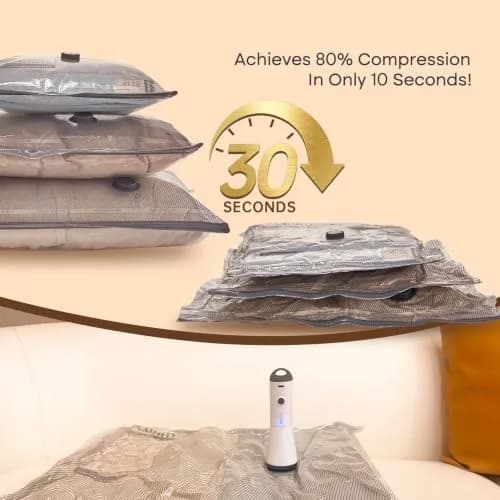 Vacbird Travel Vacuum Bags with Rechargeable Pump & 9 Combo Bags | 80% Space Saving | USB Rechargeable | 0.81 kg (1.79 lb) thumbnail 4
