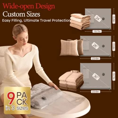 Vacbird Travel Vacuum Bags with Rechargeable Pump & 9 Combo Bags | 80% Space Saving | USB Rechargeable | 0.81 kg (1.79 lb) thumbnail 3