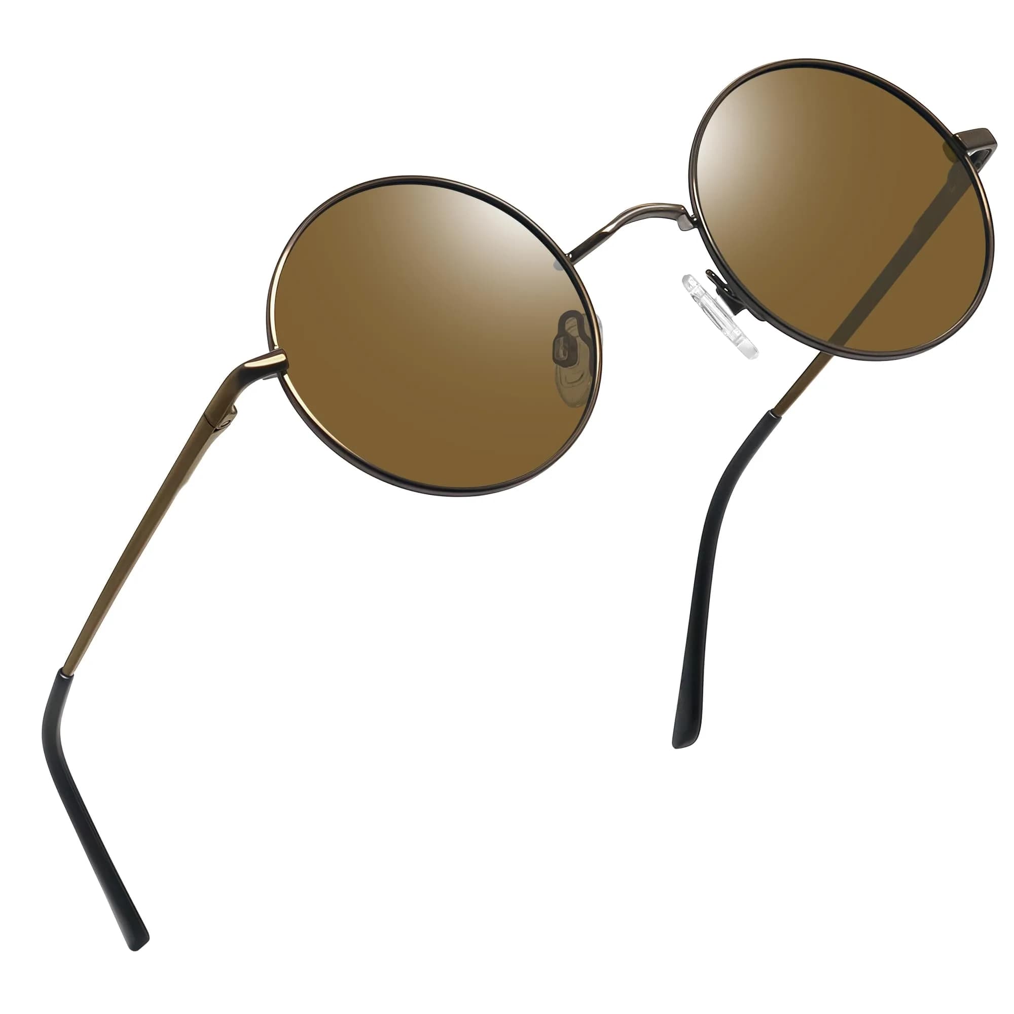 Joopin Small Round Brown Sunglasses UV400 Polarized Spring Hinges | Vintage & Stylish (70-120 chars) - main product image