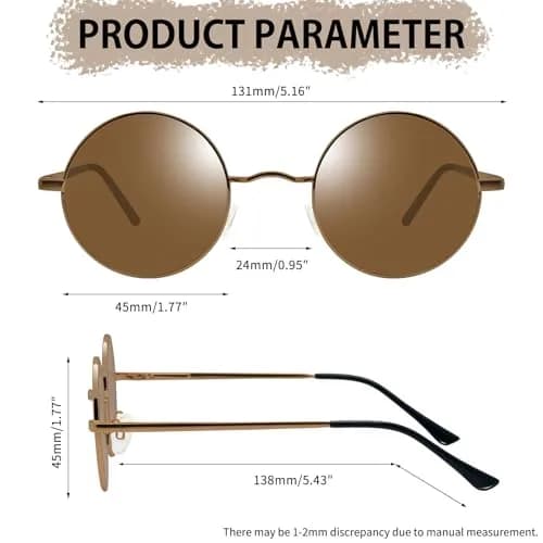 Joopin Small Round Brown Sunglasses UV400 Polarized Spring Hinges | Vintage & Stylish (70-120 chars) thumbnail 5