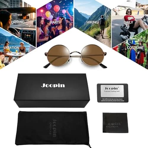 Joopin Small Round Brown Sunglasses UV400 Polarized Spring Hinges | Vintage & Stylish (70-120 chars) thumbnail 6