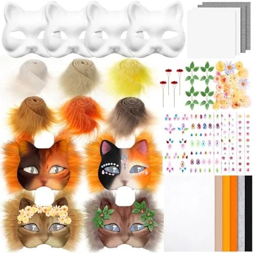 Seenelling 31 Pcs DIY Therian Mask Kit, Blank Cat Mask, Orange | Creative Costume Mask Set for Cosplay & Parties thumbnail 1