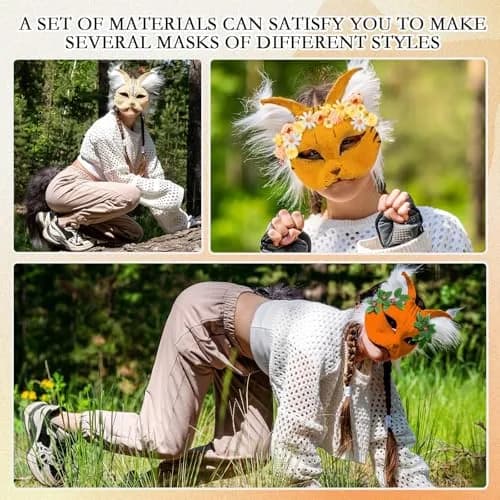 Seenelling 31 Pcs DIY Therian Mask Kit, Blank Cat Mask, Orange | Creative Costume Mask Set for Cosplay & Parties thumbnail 5