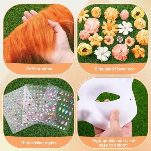 Seenelling 31 Pcs DIY Therian Mask Kit, Blank Cat Mask, Orange | Creative Costume Mask Set for Cosplay & Parties thumbnail 6
