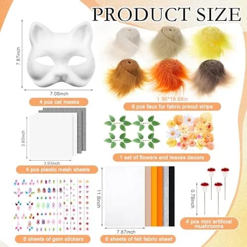 Seenelling 31 Pcs DIY Therian Mask Kit, Blank Cat Mask, Orange | Creative Costume Mask Set for Cosplay & Parties thumbnail 2