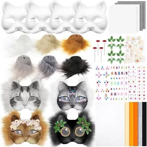 Seenelling 31 Pcs DIY Therian Mask Kit, Blank Cat Mask, Cream | Unisex Adult Costume Mask thumbnail 1
