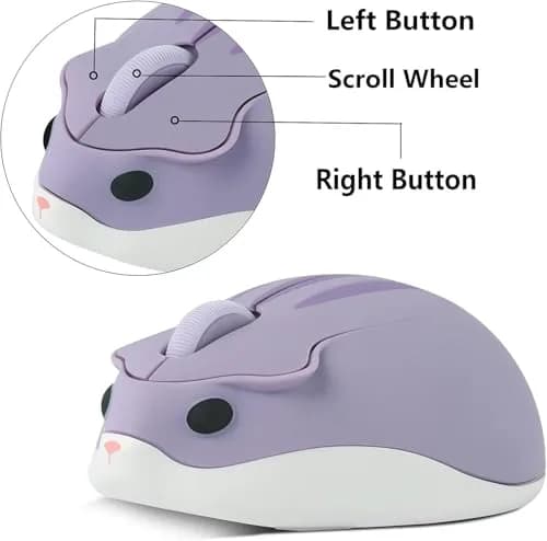 SHARE SUNSHINE Cute Hamster Wireless Mouse | 1200 DPI Optical, Silent Click, Portable USB Receiver thumbnail 5