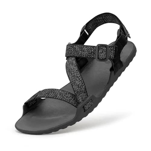 FEFELUIS Men's Wide Barefoot Sandals - Minimalist | Zero Drop | Ultralight Trail Running Hiking Sandals Adjustable Black Size 12 thumbnail 1