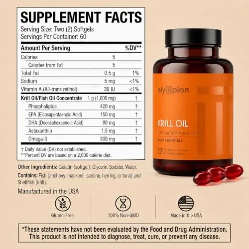 Olympian Labs Antarctic Krill Oil 1000mg with Astaxanthin, 120 Softgels thumbnail 2
