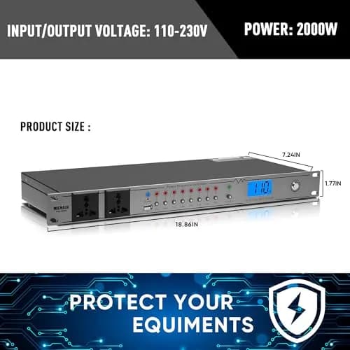 MICNAUX Rack Mount Power Conditioner 20A | 10 Outlets, Surge & Voltage Display, Global Voltage Compatibility thumbnail 9