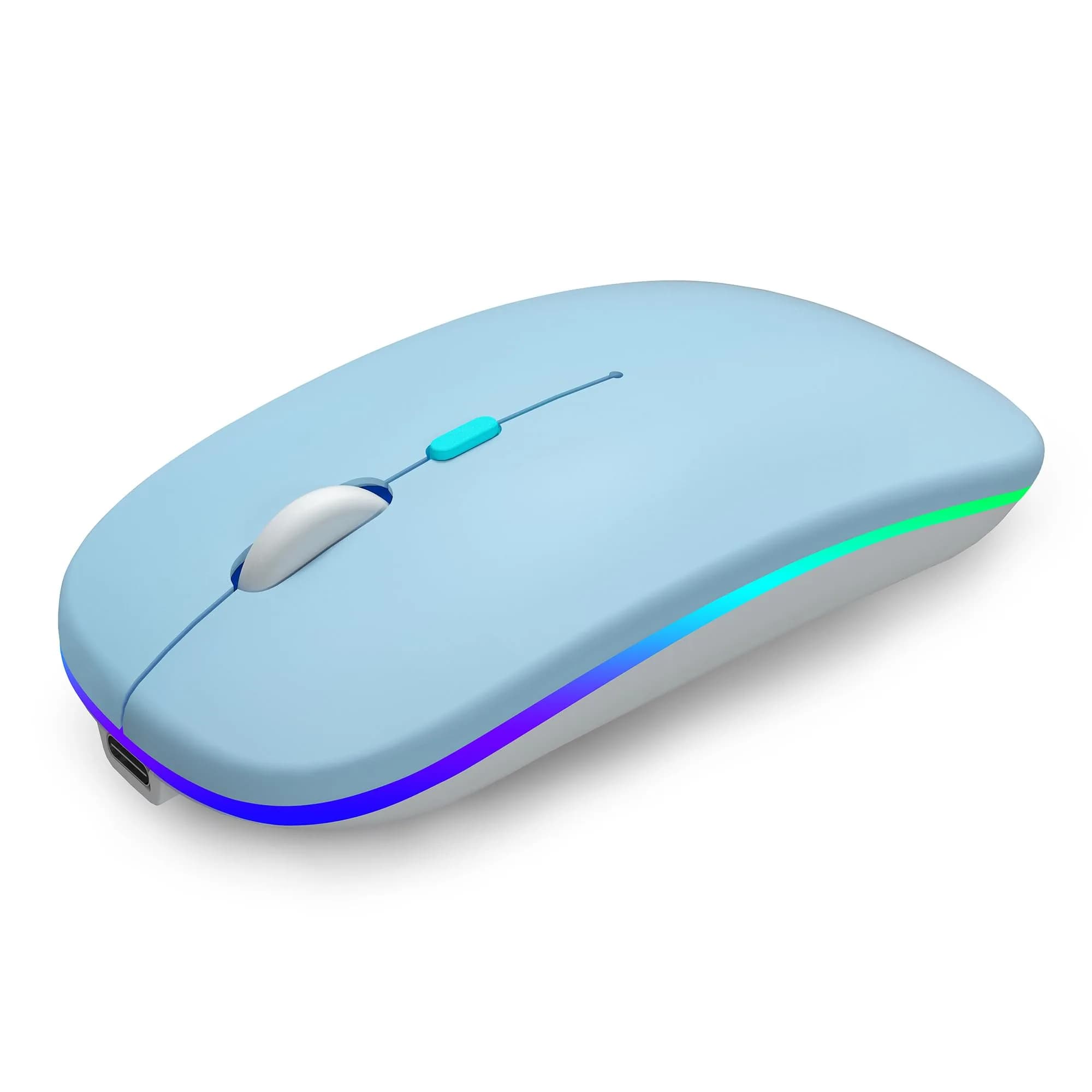 AIKOKOK Wireless Bluetooth Mouse, Rechargeable Dual Mode, Black | Silent, Portable, 2.4G & Bluetooth 5.2/3.0 — Blue