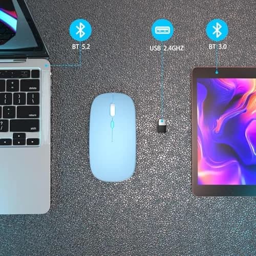 AIKOKOK Wireless Bluetooth Mouse, Rechargeable Dual Mode, Blue | Slim, Silent, Portable with LED Atmosphere thumbnail 4