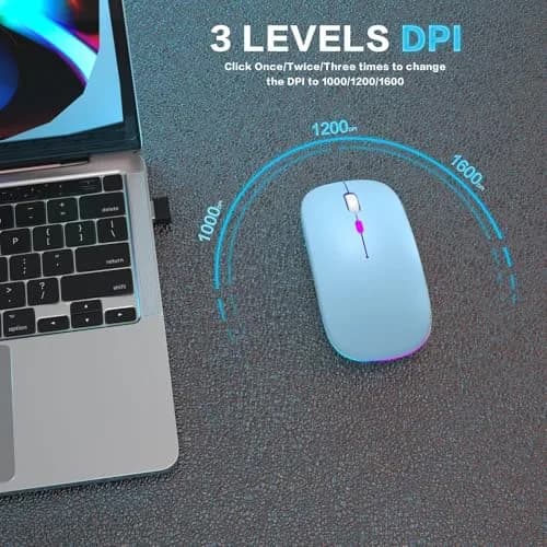 AIKOKOK Wireless Bluetooth Mouse, Rechargeable Dual Mode, Blue | Slim, Silent, Portable with LED Atmosphere thumbnail 8