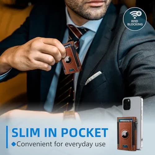 miyozi Slim Airtag Wallet for Men, Pop-Up RFID Blocking Leather Card Holder with ID Window | 9.9 cm (3.9 in) thumbnail 4