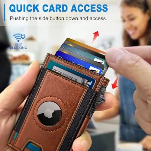 miyozi Slim Airtag Wallet for Men, Pop-Up RFID Blocking Leather Card Holder with ID Window | 9.9 cm (3.9 in) thumbnail 5