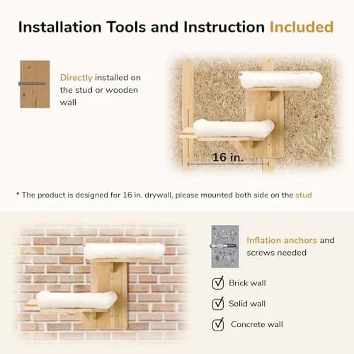 FUKUMARU Cat Wall Shelves 2 Platform with Soft Cushion Perch | Tree Shape Indoor Cat Furniture thumbnail 8