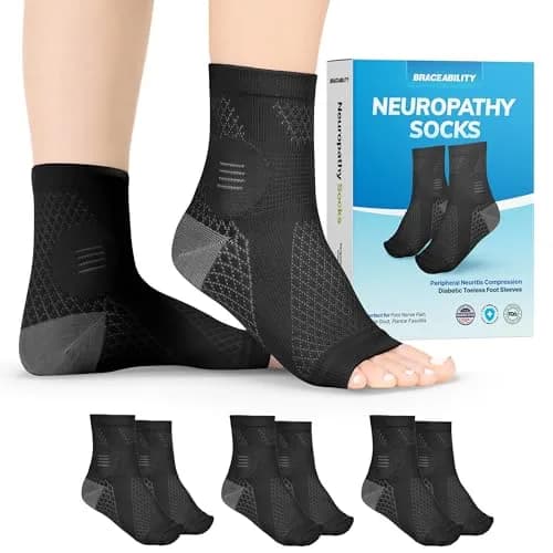 BraceAbility Large Black Neuropathy Socks - 3 Pairs | Medical Compression for Nerve Pain Relief thumbnail 1