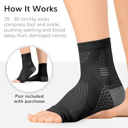 BraceAbility Large Black Neuropathy Socks - 3 Pairs | Medical Compression for Nerve Pain Relief thumbnail 4