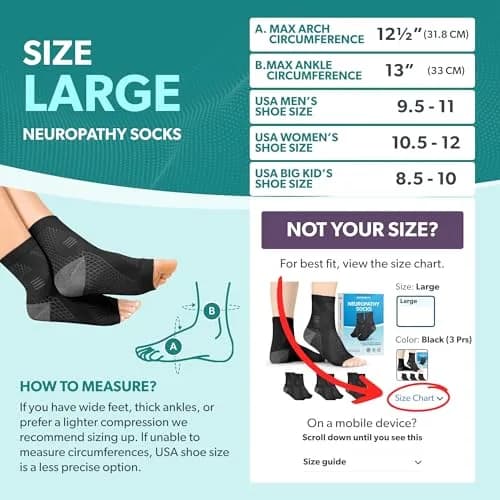 BraceAbility Large Black Neuropathy Socks - 3 Pairs | Medical Compression for Nerve Pain Relief thumbnail 2