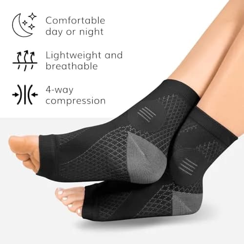 BraceAbility Large Black Neuropathy Socks - 3 Pairs | Medical Compression for Nerve Pain Relief thumbnail 3