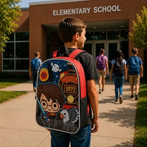 Harry Potter Backpack for Kids 15" | Hogwarts Crest & House Patches, Durable Polyester, Adjustable Straps thumbnail 7