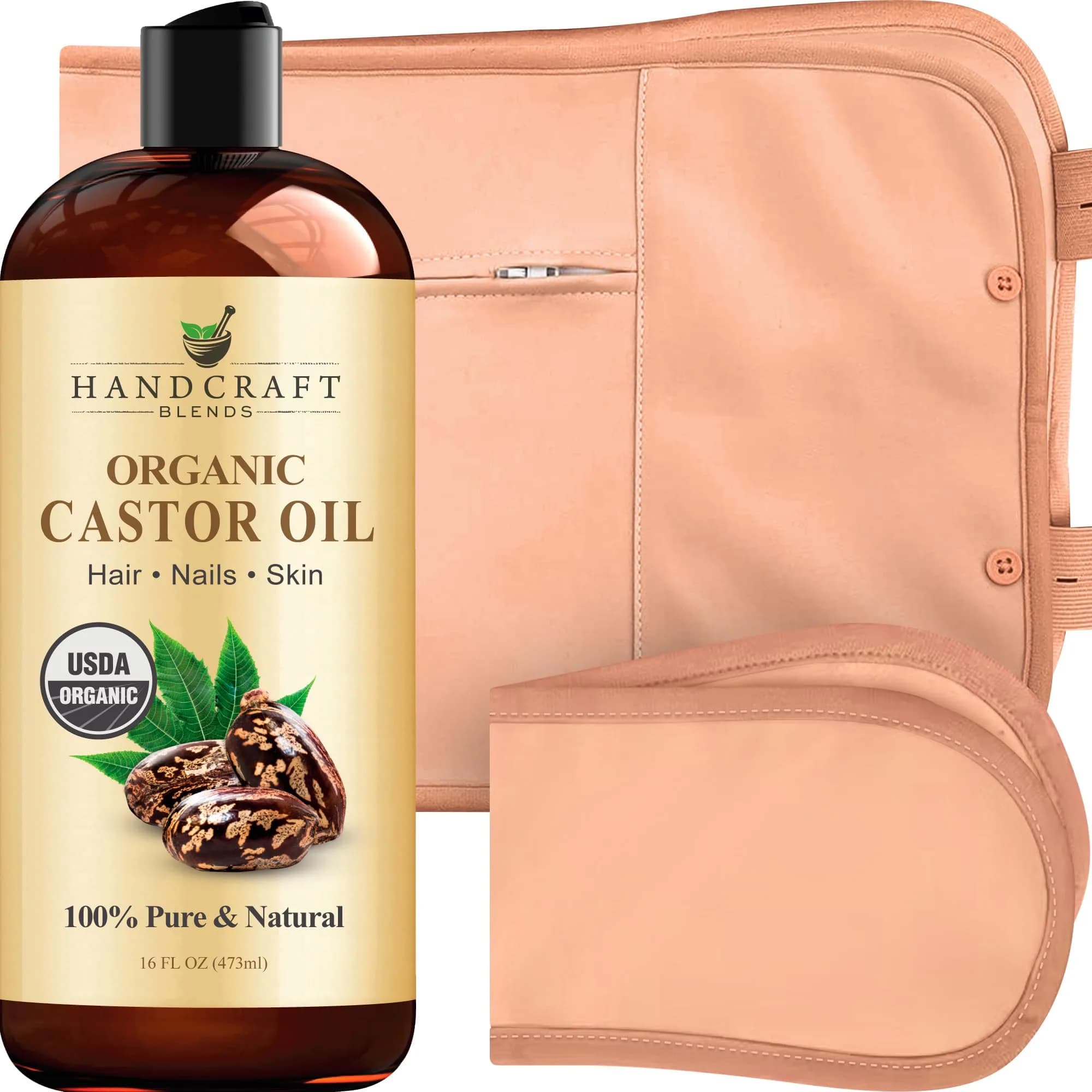 Handcraft Blends Organic Castor Oil with Pack Wrap 473ml (16 Fl Oz) | USDA Certified Pure & Natural