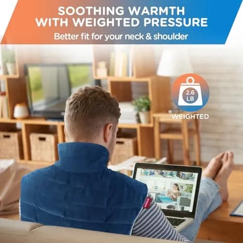 Comfytemp Weighted Heating Pad for Neck Shoulders Back 2.6lb 19"x23" Dark Blue | 9 Heat Settings & 11 Auto-Off Timers thumbnail 2