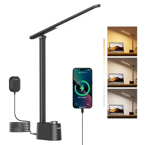Honeywell LED Desk Lamp, Sunturalux™ Black | Eye-Care, Dimmable, USB Ports, Foldable (16.5in H, 4in dia) thumbnail 1