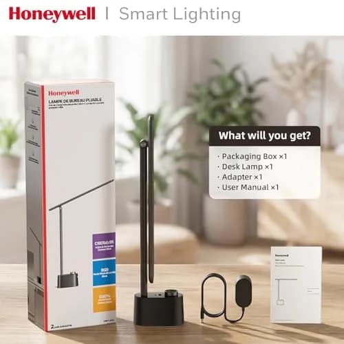 Honeywell LED Desk Lamp, Sunturalux™ Black | Eye-Care, Dimmable, USB Ports, Foldable (16.5in H, 4in dia) thumbnail 7