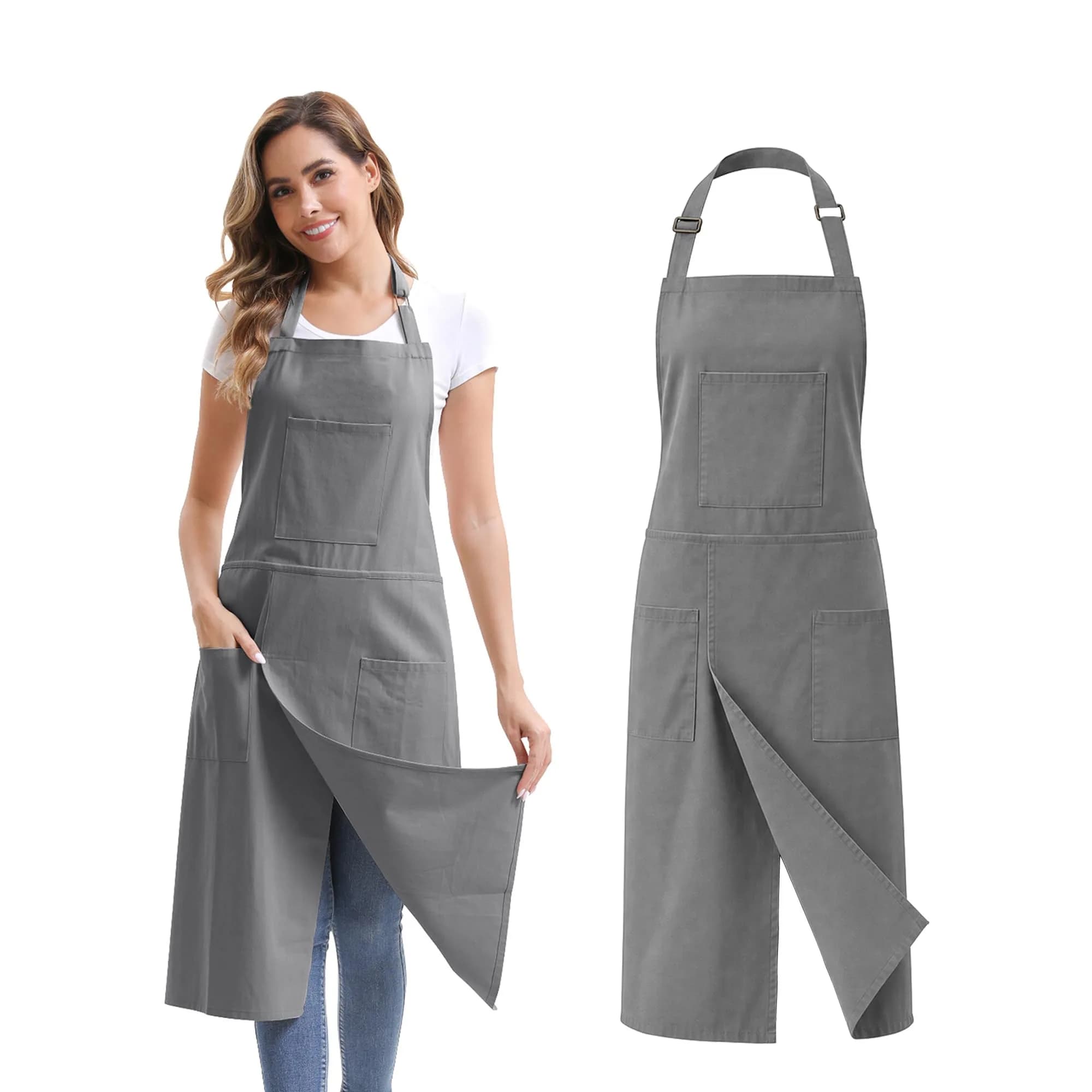 Nanxson Split Leg Pottery Apron with 3 Pockets & Adjustable Buckle, 100cm (39.37in) Length — Grey