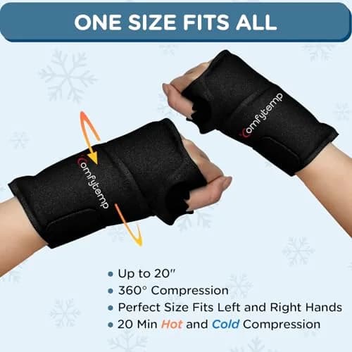 Comfytemp Wrist Ice Pack Wrap for Carpal Tunnel Relief 20"x4" Black | Reusable Gel Cold Pack for Hand & Wrist thumbnail 3