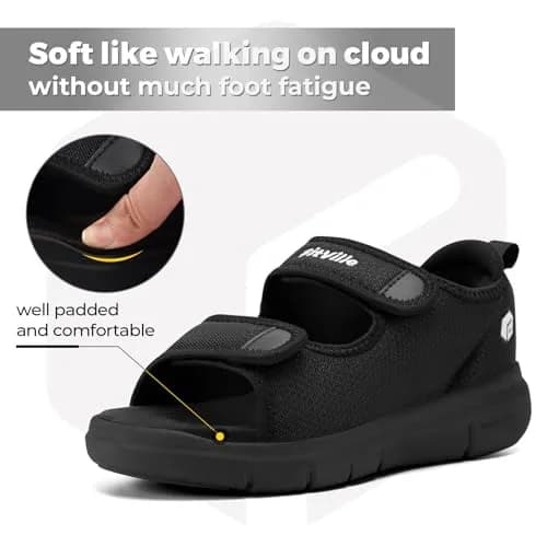 FitVille Diabetic Sandals for Men Wide Width with Arch Support, Men Diabetic Sandals Adjustable (Black, 10.5W) thumbnail 5