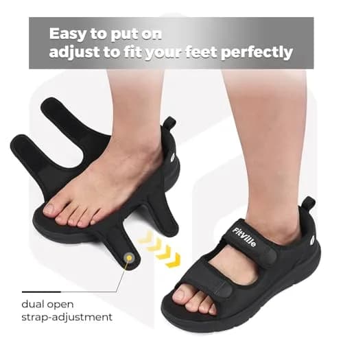 FitVille Diabetic Sandals for Men Wide Width with Arch Support, Men Diabetic Sandals Adjustable (Black, 10.5W) thumbnail 2