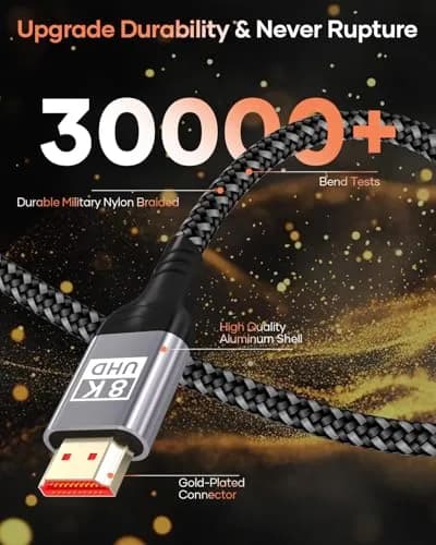 Nersligek 8K HDMI 2.1 Cable 5m (16ft) | Ultra High Speed 48Gbps Braided Cord for PS5, 4K@120Hz, 8K@60Hz thumbnail 8