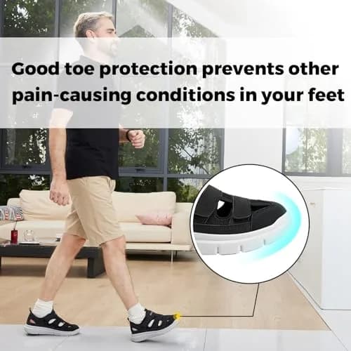 FitVille Diabetic Sandals for Men Wide Width with Arch Support Comfortable Mens Diabetic Sandals Fully Adjustable Straps Lightweight Black thumbnail 6