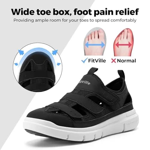 FitVille Diabetic Sandals for Men Wide Width with Arch Support Comfortable Mens Diabetic Sandals Fully Adjustable Straps Lightweight Black thumbnail 2
